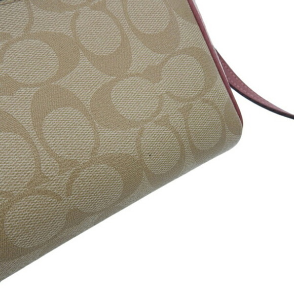 COACH Signature Gingham Check Handbag F76630 Beige: Pink - Picture 4 of 8